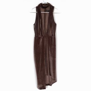 Boohoo Chocolate Velvet Choker Wrap Midi Dress Women’s Size 12